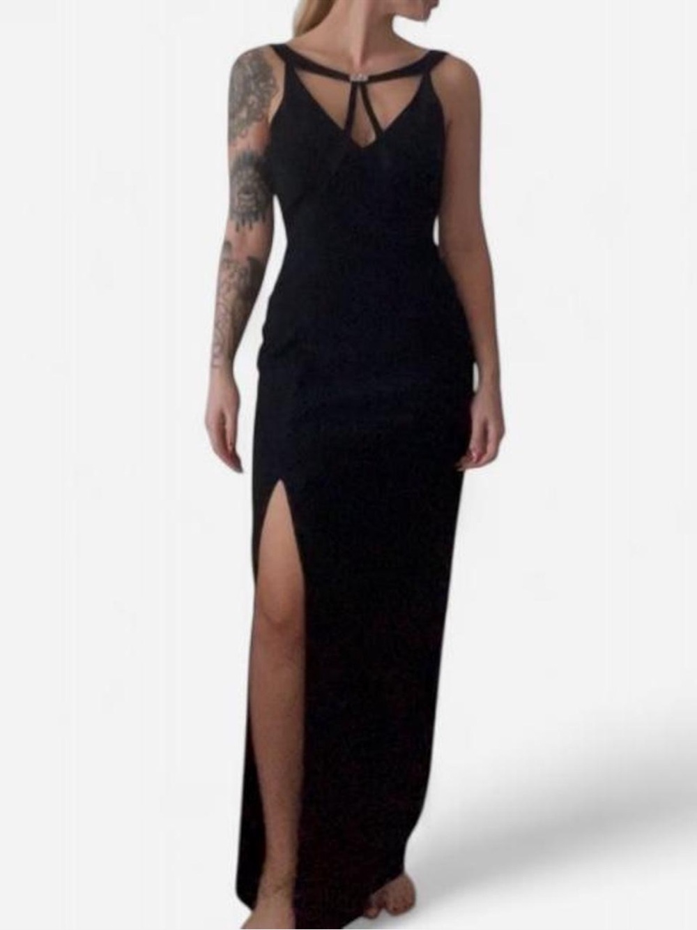 VTG 90s Niteline Della Roufogali Geometric Cutout High Slit Maxi Gown Size 4